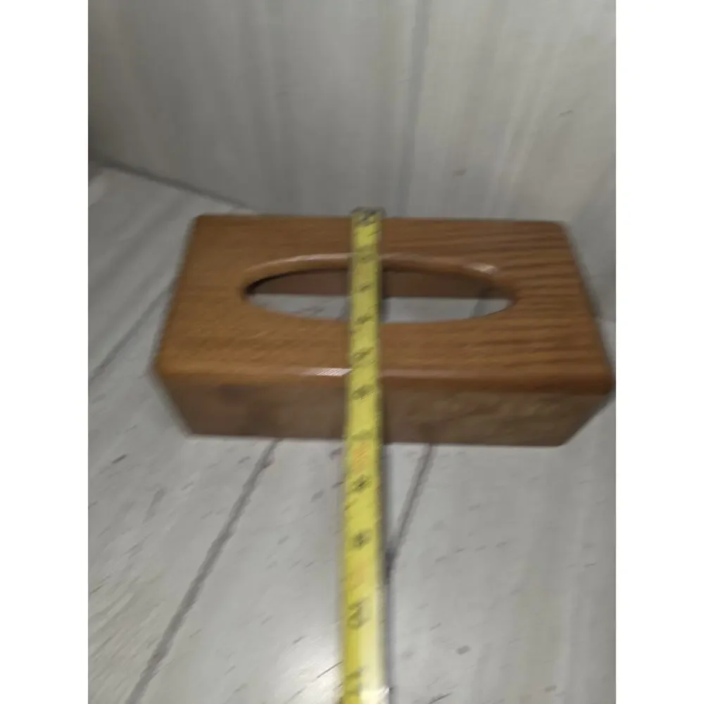 Vtg Oak Tissue Box Cover Dispenser Solid Wood Rectangle MCM Kleenex Farmhouse